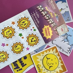 Vintage 90s Trend 1991 Post Play Sun Magnets & Classroom Calendar Weather Lot