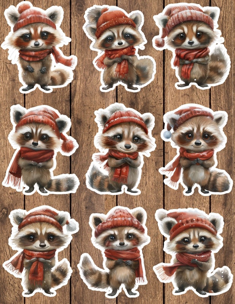 Winter Raccoon Die Cut Vinyl Stickers Scrapbooking Laptop Waterbottle
