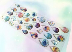 Puffy Gold Pressed Flower Tear Raindrop Sticker Sheet Scrapbooking Junk Journal
