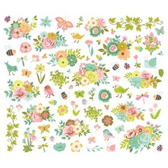 Simple Stories TEA GARDEN FLORAL BITS (79pc) DIE-CUTS scrapbooking journals