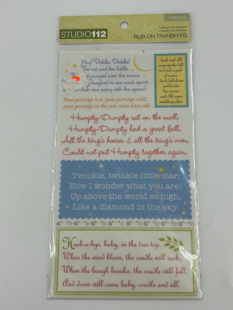 STUDIO112 Rub-On Transfers Nursery Rhymes 7 Pcs