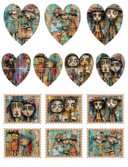 Mixed Media Couples For Card Topper Collage Supply Scrapbook Junk Journal 5 Pgs