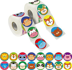 2 Rolls Animal Stickers, 1000 PCS round Stickers, 16 Designs for Toddlers