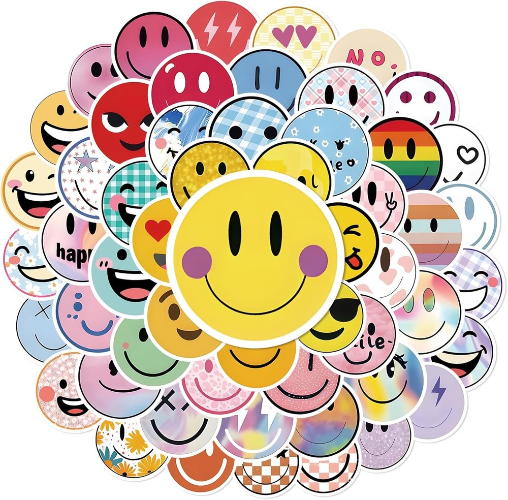 Anwyll 200Pcs Smiley Face Stickers – 2Inch Cute Smile Water Bottle Stickers for