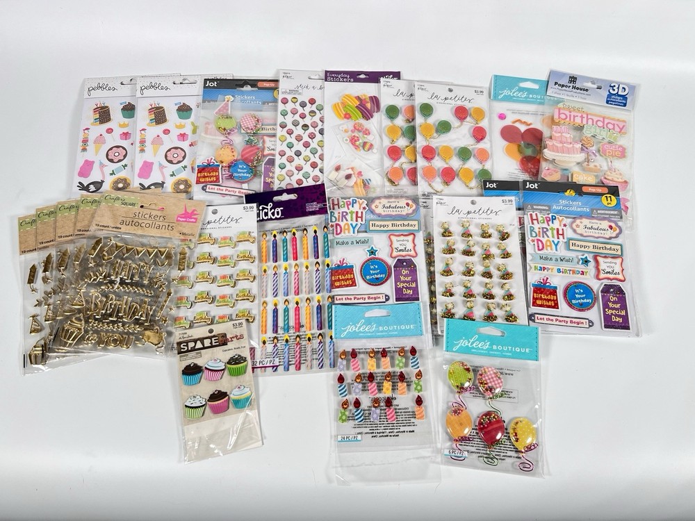 Lot of 20 Birthday themed stickers scrapbooking, crafting, activities, cards