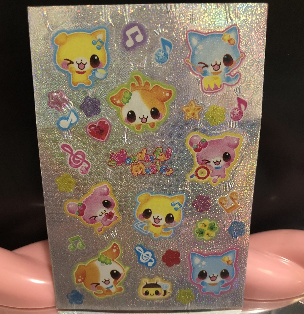 Japan Kawaii Wonderful Music Animal Friends Glitter Sticker Sheet Vintage