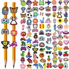 100 PCS Pencil Toppers Cute Charms Kids Classroom Prizes Decorations Rewards
