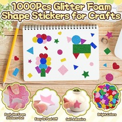 1000 Pcs Glitter Foam Stickers – Colorful Self-Adhesive Geometric Art Supplies
