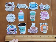 Coffee Stickers Lot Of 12- New Decals Scrapbooking Cute Novelty Cafe Caffeine