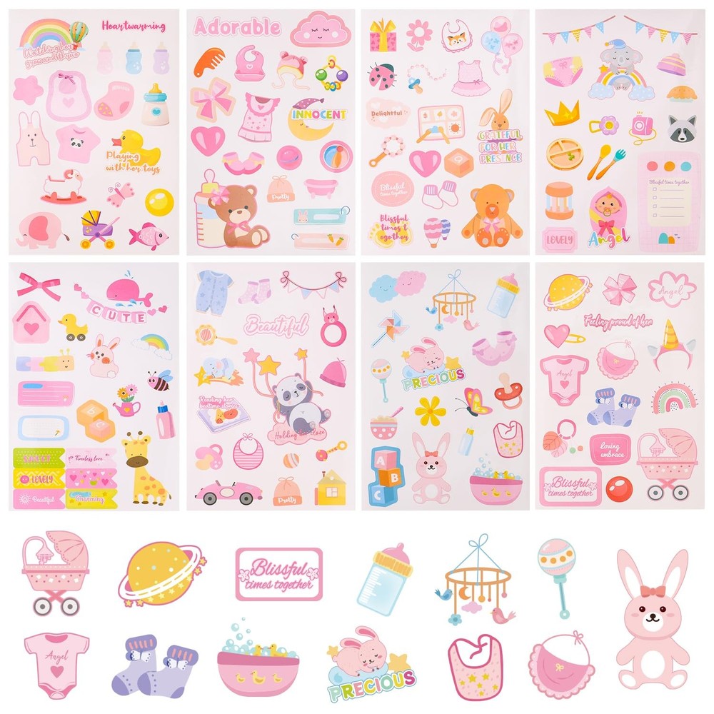 8 Sheets Baby Girl Scrapbook Stickers, Adorable Newborn Toddler Colorful