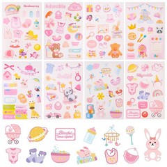 8 Sheets Baby Girl Scrapbook Stickers, Adorable Newborn Toddler Colorful