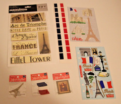 Lot of Paris/France Scrapbook Paper and Stickers. Over 100 items.