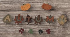 Autumn Fall Plastic Embellishments, Paper Pumpkins & Metal Leaf Brads Lot of 12