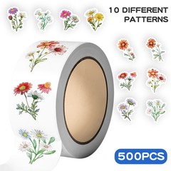 500PCS Daisy wildflowers Roll Stickers Colorful Cartoon Painted Flowers Scrapboo