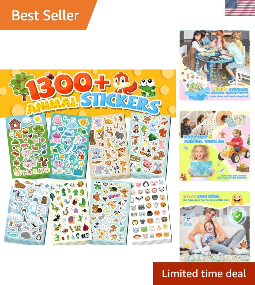 1300+ Stickers for Kids, 8 Sheets Cute Animal Stickers Bulk for Classroom Crafts