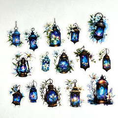 Blue Hanging Lantern Stickers Junk Journals Collage Scrapbooking