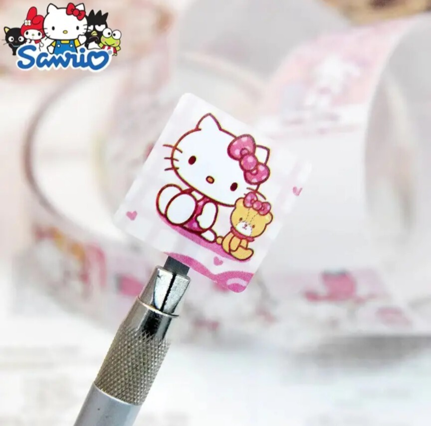 500 pcs Sticker Seals Roll Cute Pink Square Hello Kitty Semi Gloss Self Adhesive