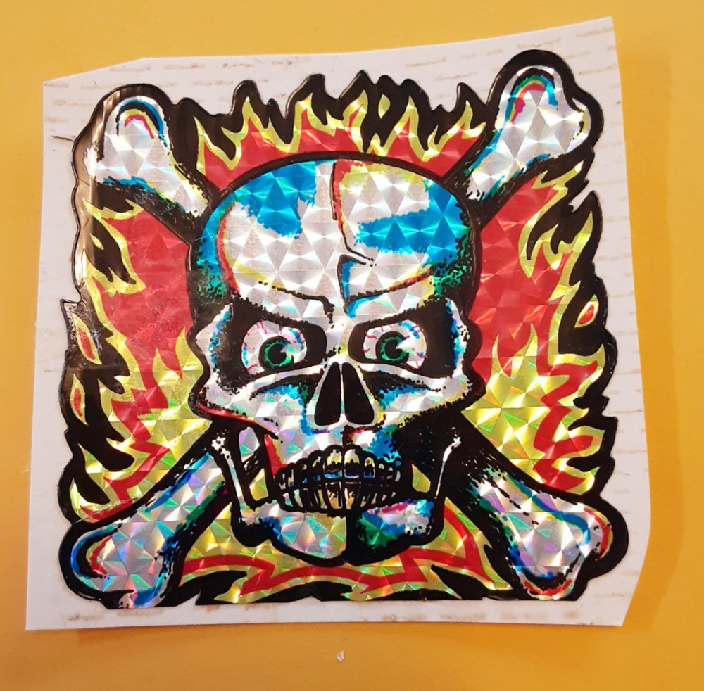 vintage 80’s prism skull & crossbones vending machine sticker *used* *damaged*