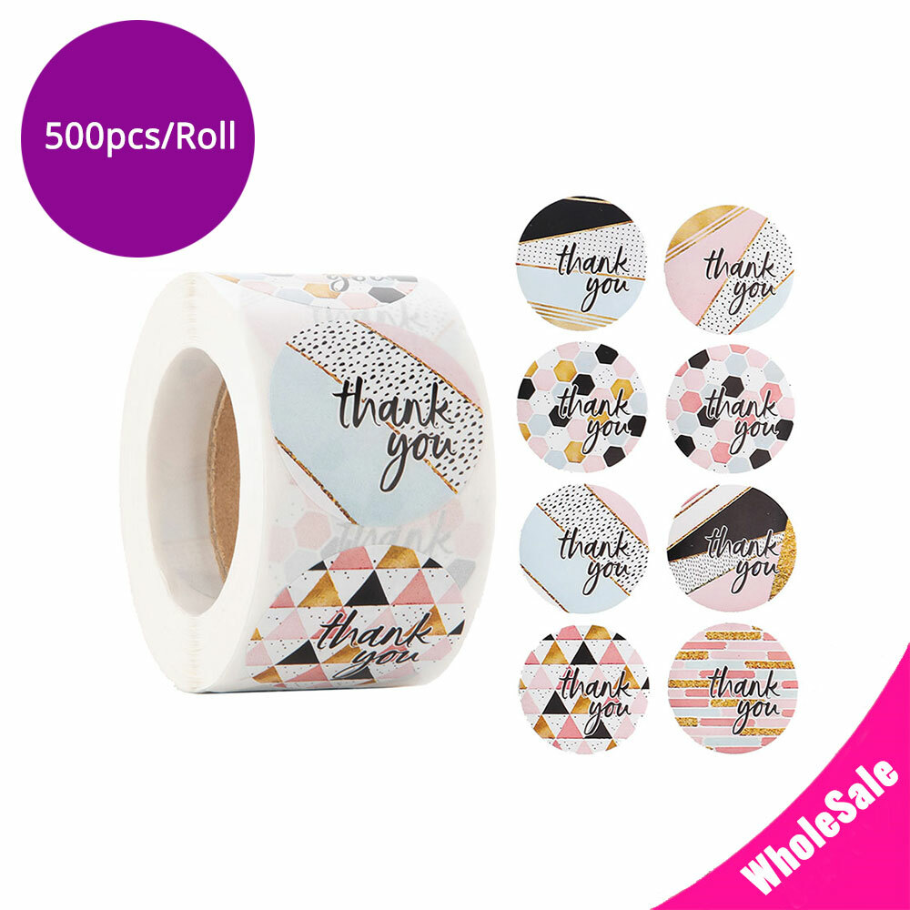 500pcs 1.5in 8 Designs Thank You Stickers Chrome Paper Round Shaped for Business