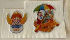 Vintage Puffy Stickers Angel Wings Santa Claus Presents Rocking Horse Toy Feliz
