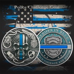Police Challenge Coin, Thin Blue Line Skull Police Officers Prayer Coin Law E…
