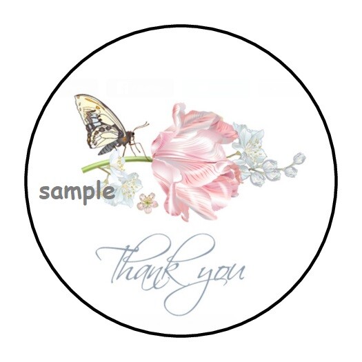 30 THANK YOU BUTTERFLY & FLOWER ENVELOPE SEALS LABELS STICKERS 1.5″ ROUND GIFTS