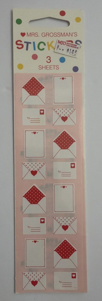 Vintage Mrs. Grossman’s Stickers Love Letters Valentines 3 Sheets Sealed 90s