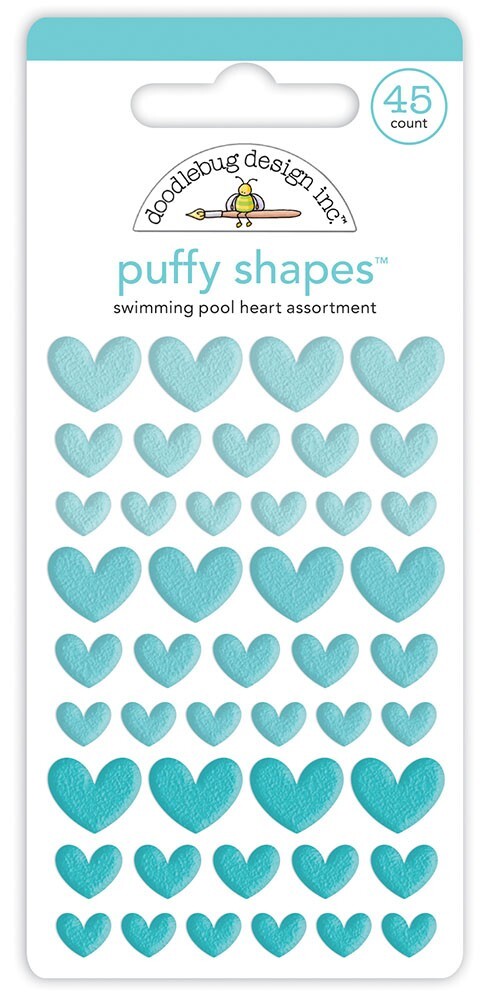 Doodlebug ~ PUFFY SHAPES ~ Swimming Pool Hearts Assortment