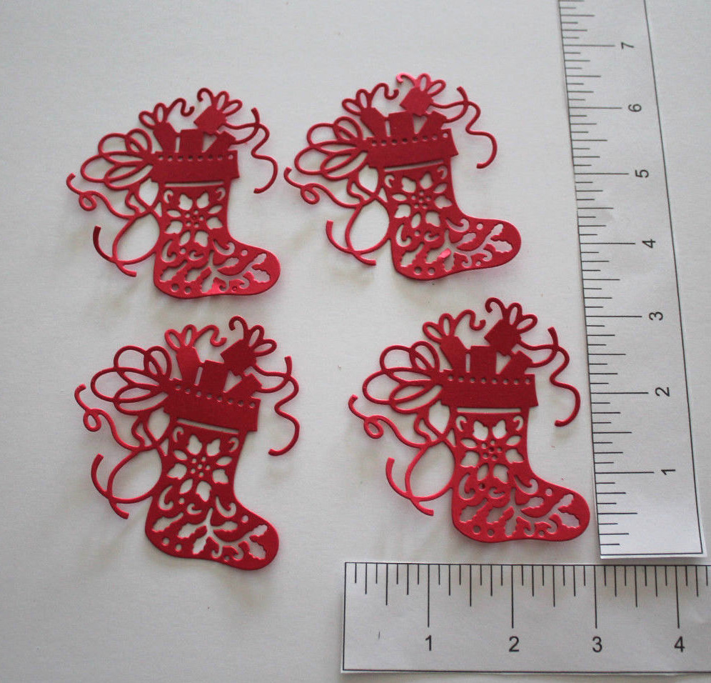 5 SML FRILLY CHRISTMAS STOCKING cardstock paper die cut embellishments scrapbook
