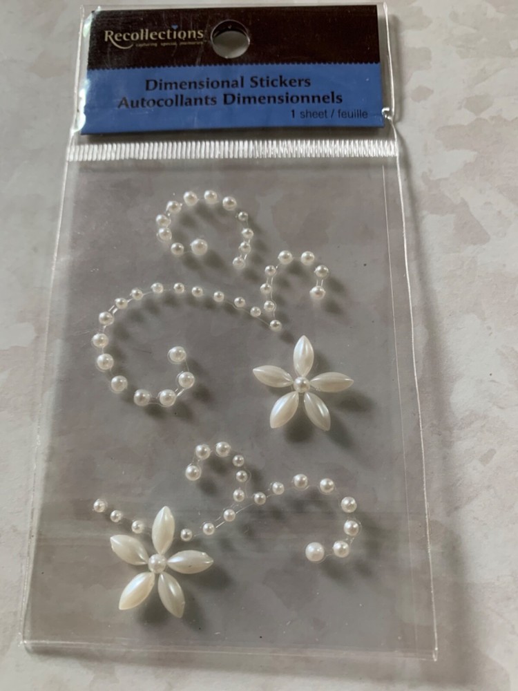 RECOLLECTIONS ADHESIVES GEMSTONES WHITE PEARL SWIRL FLOURISH W/WHITE FLOWERS