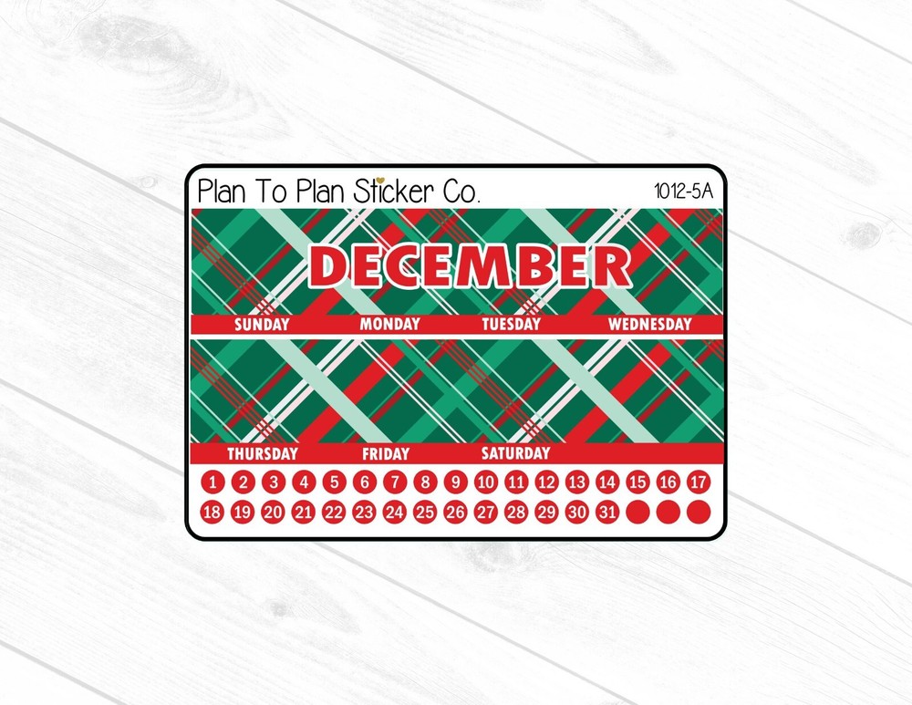 1012-5A~~December 7X9 Monthly View Planner Stickers.