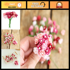 100 Pcs Mini Mulberry Paper Flowers 13-15mm for Scrapbooking, DIY Crafts, Bouque