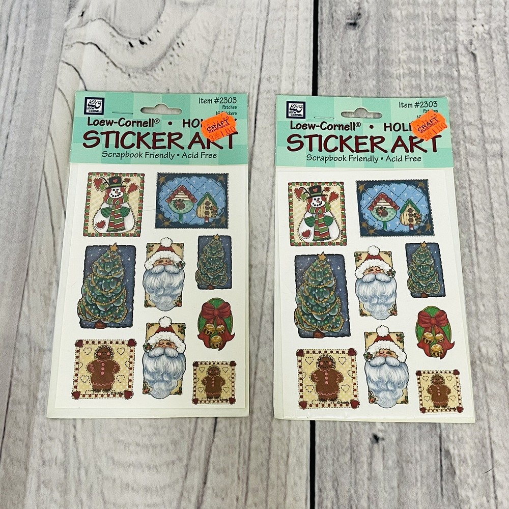 1997 Loew-Cornell Holiday Sticker Art Lot Of 2 NIP Christmas Snowman Santa #2303