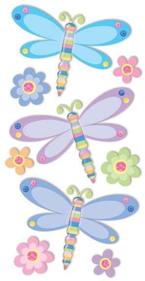 Scrapbooking Crafts Stickers Sandylion Dragonflies Flowers Gems Pastel Blue Pink