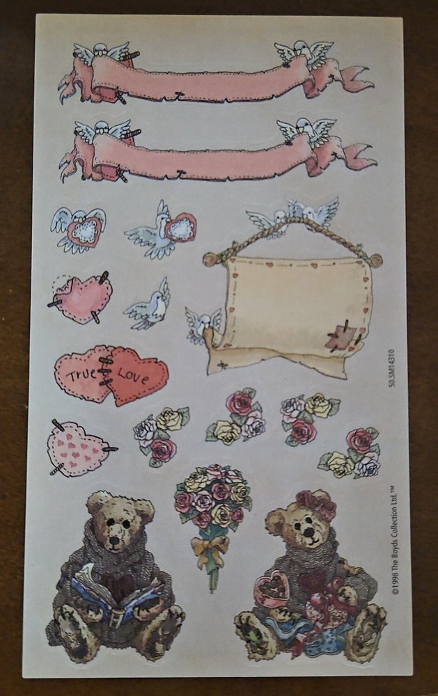 Vintage 1990’s Boyds Bears sticker sheet, love romance themed, unused