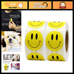 Happy Face Circle Dots Reward Stickers – 500 Labels, 1.5″ Yellow, 2 Rolls