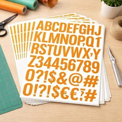 8 Sheets of Bright Orange Vinyl Letter & Number Stickers for Creative Projects