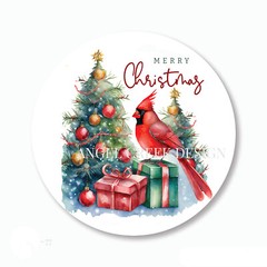 Merry Christmas Red Cardinal Christmas Tree Stickers Holiday Favors Seals