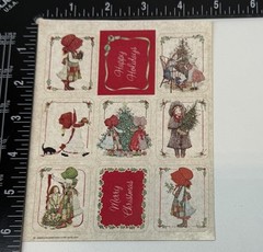 Vtg 1979 Holly Hobbie Christmas Seals Stickers 1 Sheet of 9 Pressure Seals READ