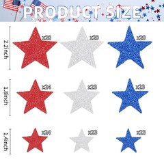 200 PCS Red White Blue Glitter Foam Star Stickers – 3 Sizes