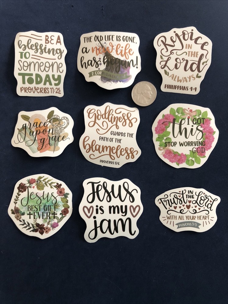 Lot of 9 Scripture Religious Stickers. Scrapbook Stickers – Water Bottle New