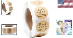500 Eco-Friendly Thank You Stickers – 1.5» Round Kraft Labels for Small Biz