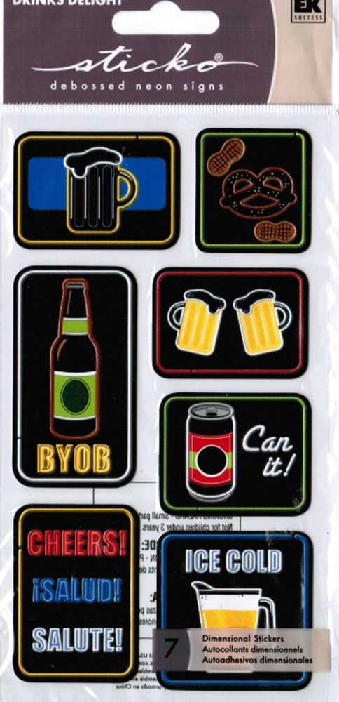 NEON SIGNS Ice Cold BEER BYOB NEW PACK Scrapbook Stickers Sticko Debossed
