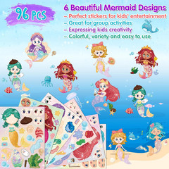 48 Sheets Glitter Mermaid Crafts Stickers for Kids Birthday Party Decorations