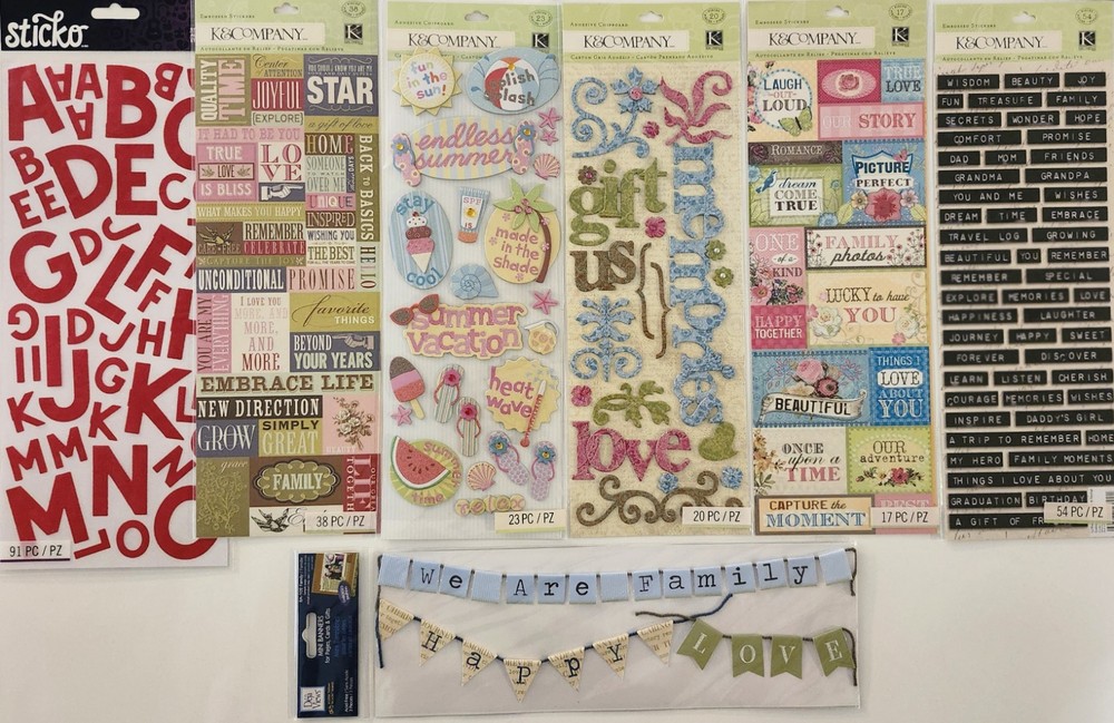 LG Size K&COMPANY STICKO & More Lot of 7 Scrapbooking Card Making Stickers