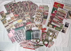 Bundle of Tim Holtz Christmas Craft Supplies: paper, flair, chipboard, collage