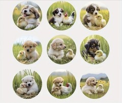 40 PCs Round 1” Adorable Puppies & Chicks Stickers Spring Easter Decor Env Seals