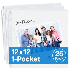 Dunwell 12×12 Scrapbook Refill Pages 25 Pack Heavy Duty Sheet Protectors 3-Ring