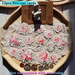 13pcs Pink Floral Paper Card Cutout Cardstock Vintage Junk Journal Ephemera