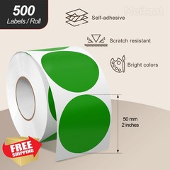 Meitaat Green Circle Stickers Roll 500 PCS Writable